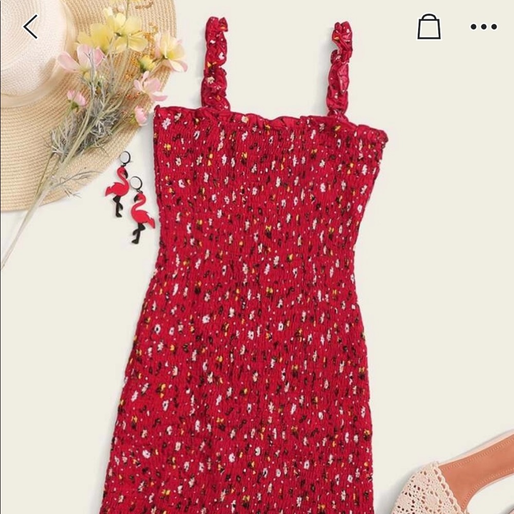 Red Floral Smocked Dress